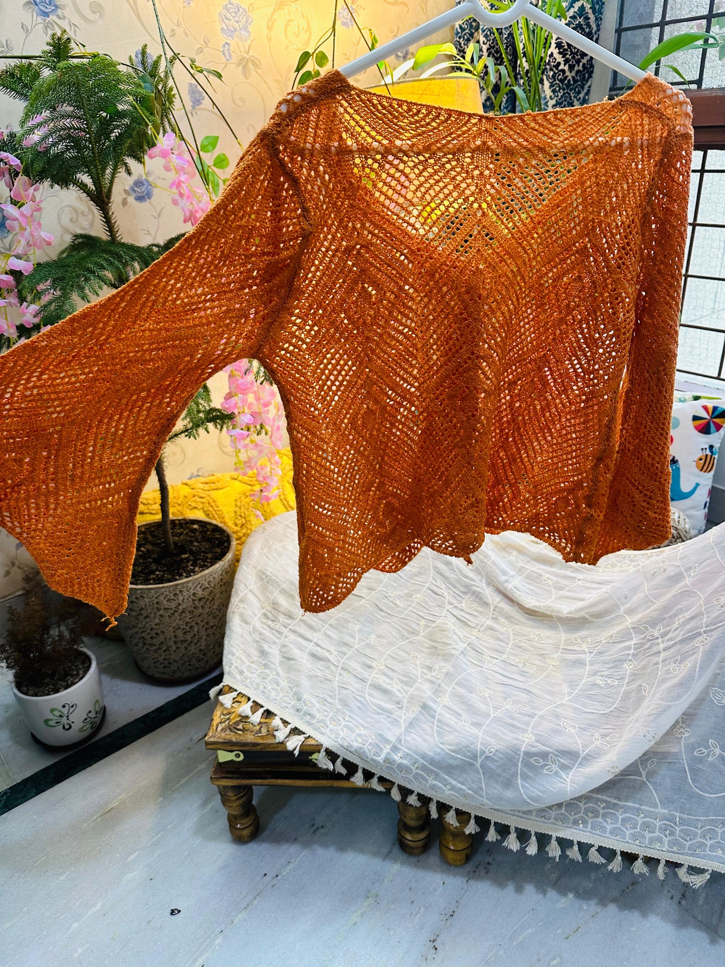 Rust Crochet Knit Shrug Half Blouse