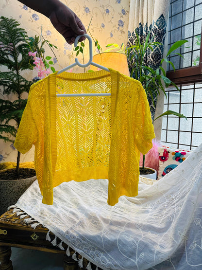 Yellow Crochet Knit Shrug Half Blouse