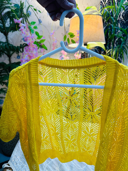 Yellow Crochet Knit Shrug Half Blouse