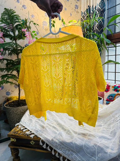 Yellow Crochet Knit Shrug Half Blouse