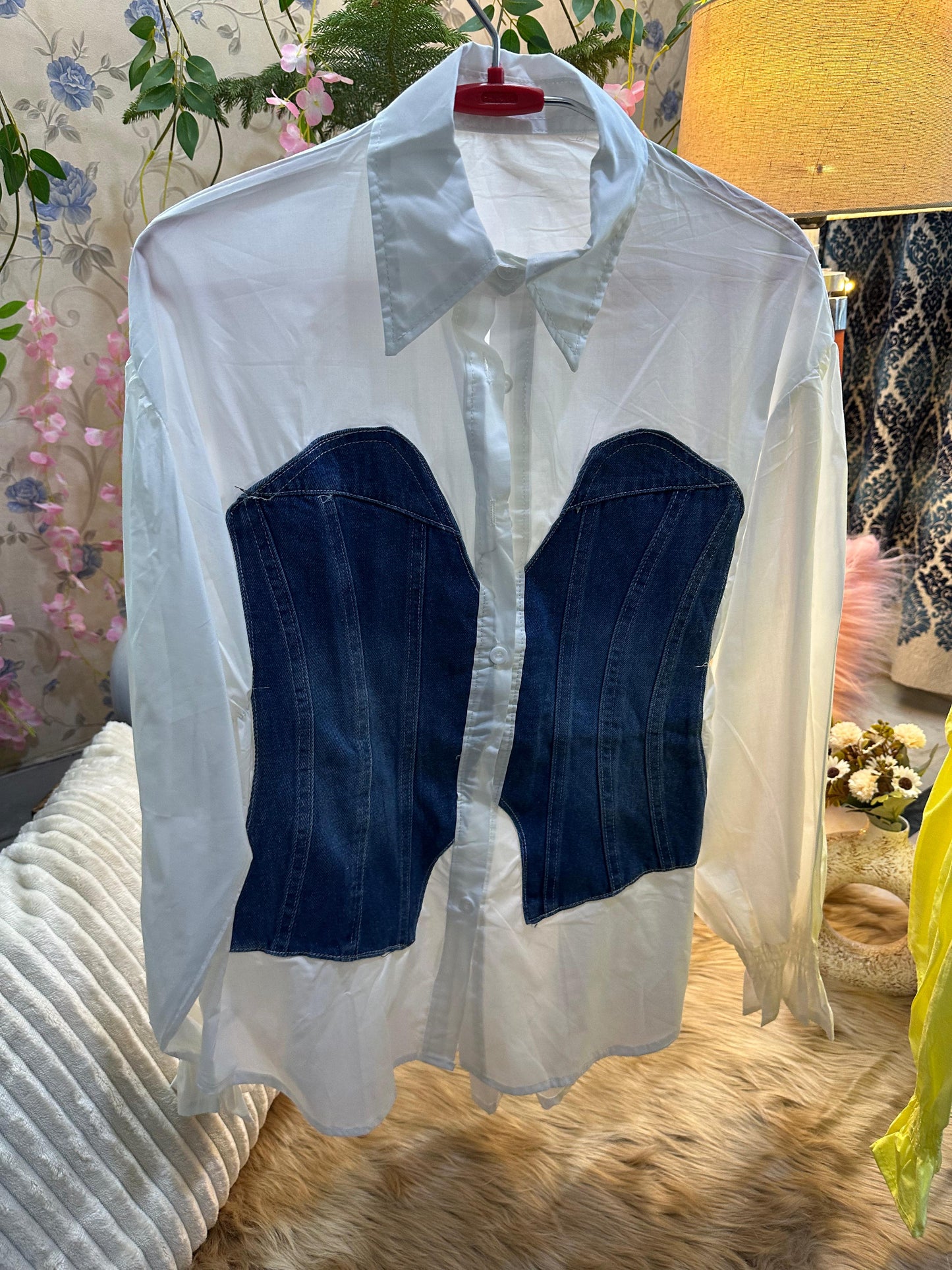 Half Denim Corset Designer Shirt