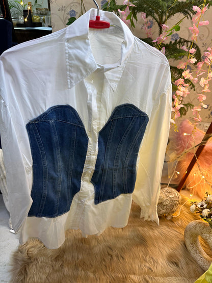 Half Denim Corset Designer Shirt