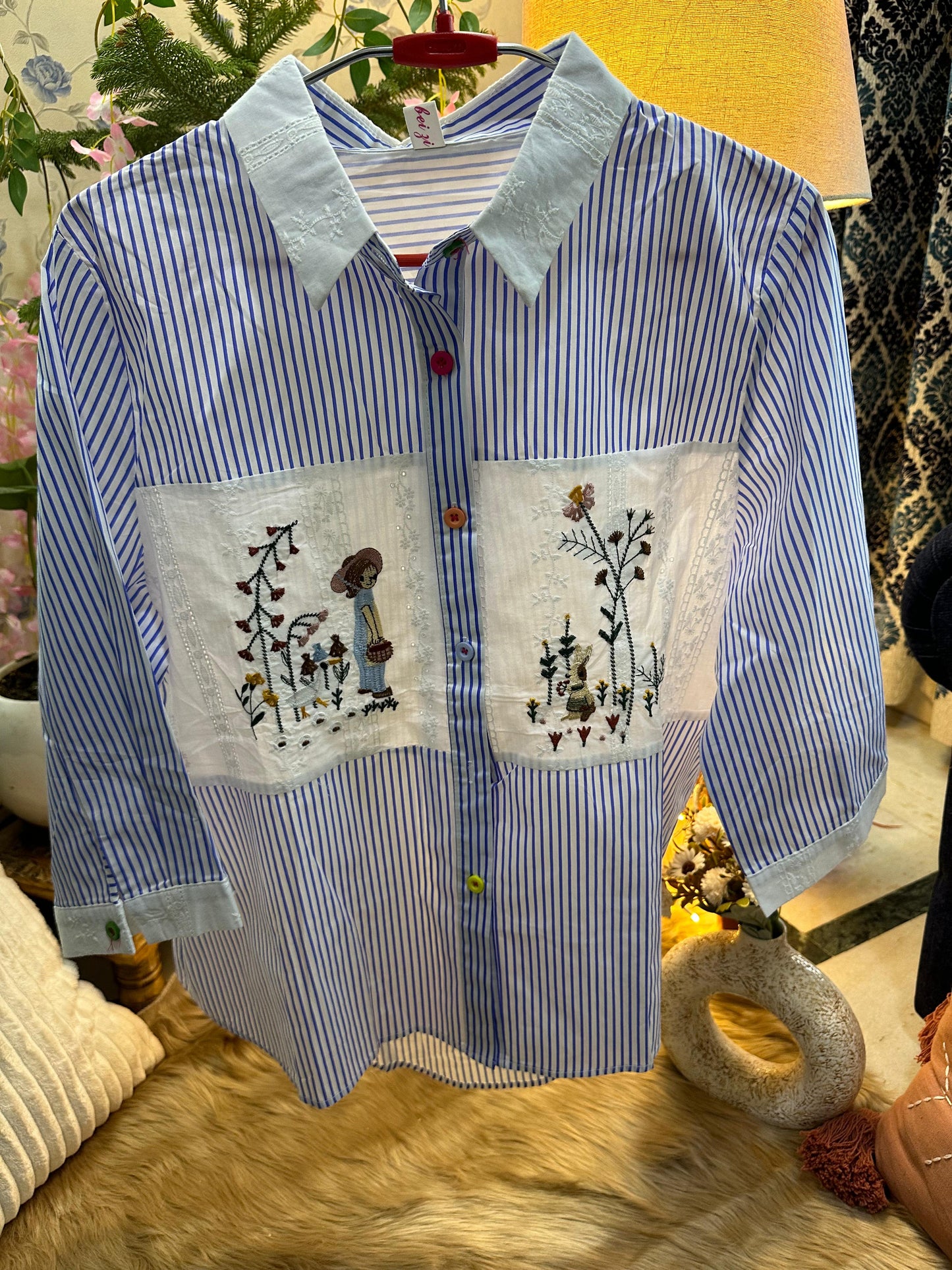 Cotton Striped Embroidered Designer Shirt