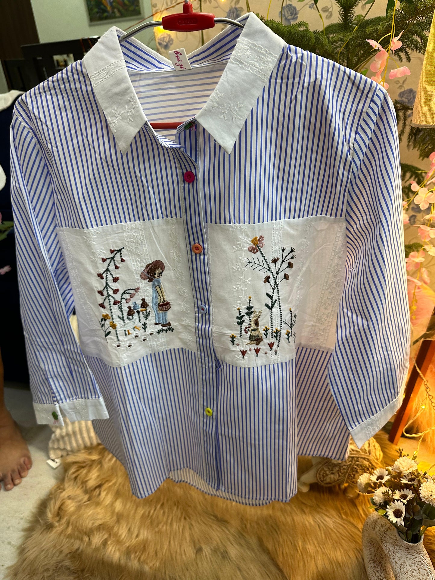 Cotton Striped Embroidered Designer Shirt