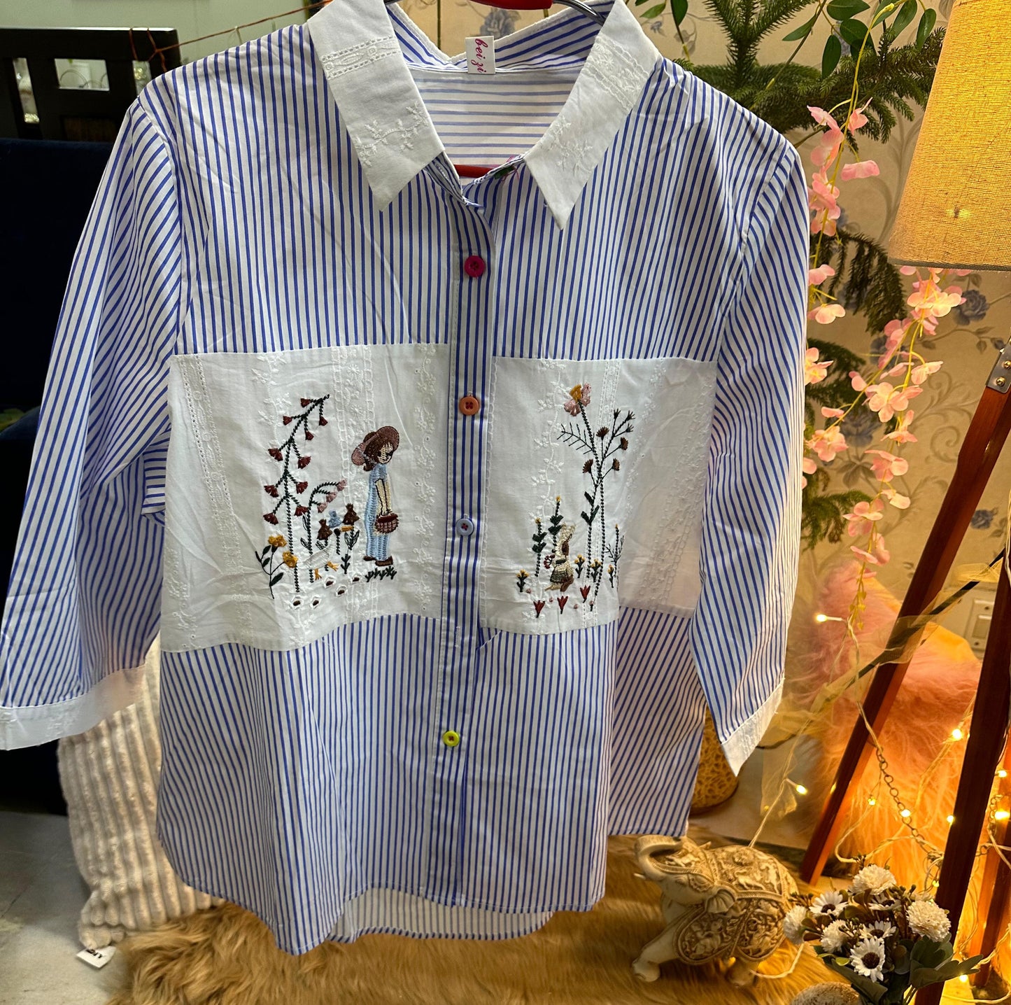 Cotton Striped Embroidered Designer Shirt