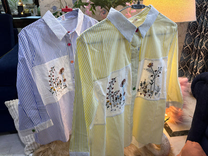 Cotton Striped Embroidered Designer Shirt