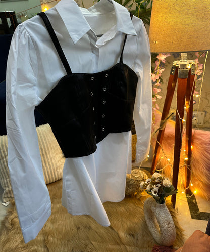 Detachable Leather Corset Designer White Shirt