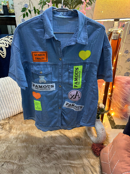 Funky Denim Sticker Designer Shirt