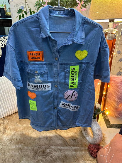 Funky Denim Sticker Designer Shirt