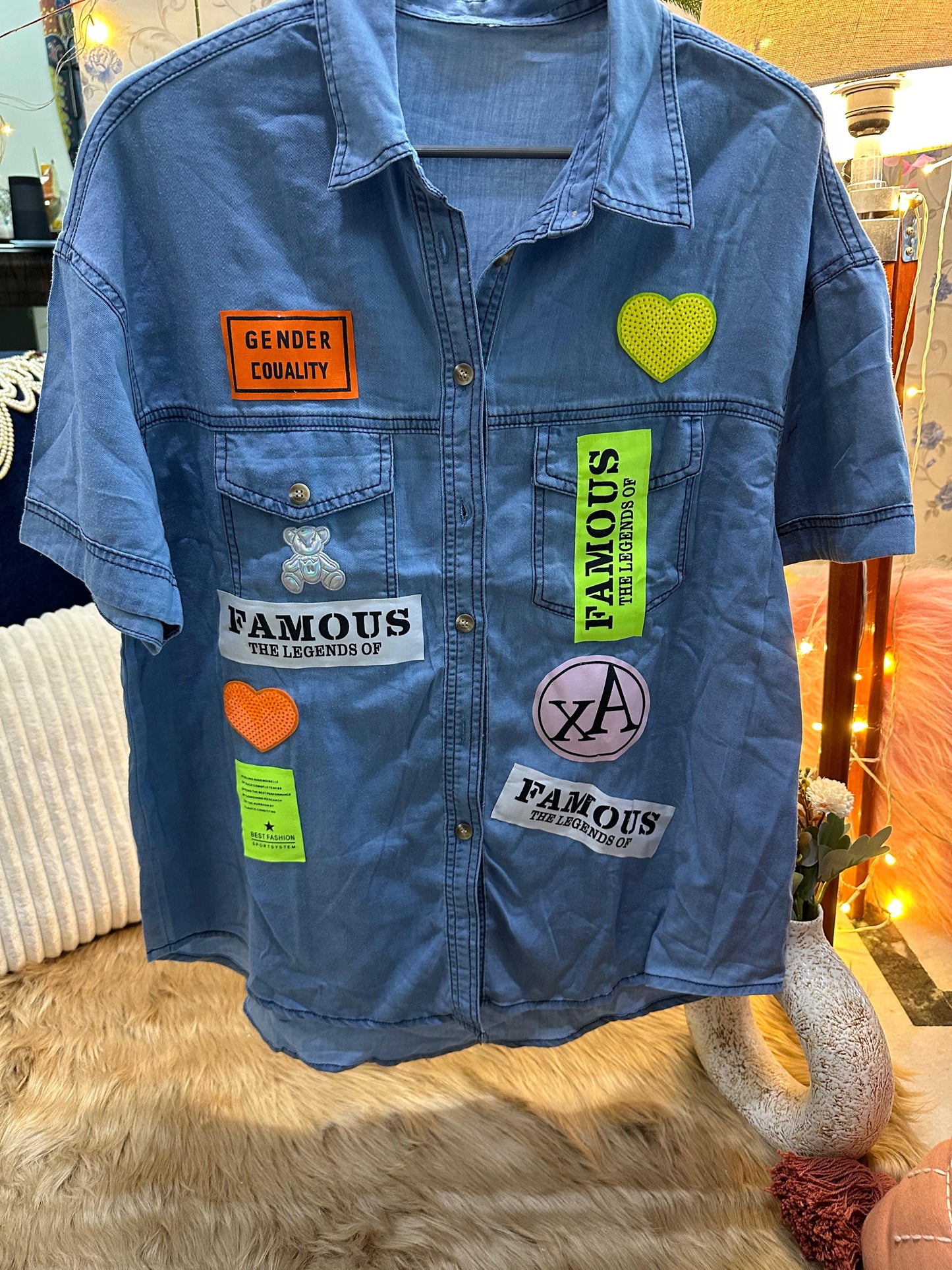 Funky Denim Sticker Designer Shirt