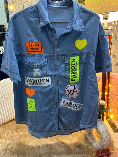 Funky Denim Sticker Designer Shirt