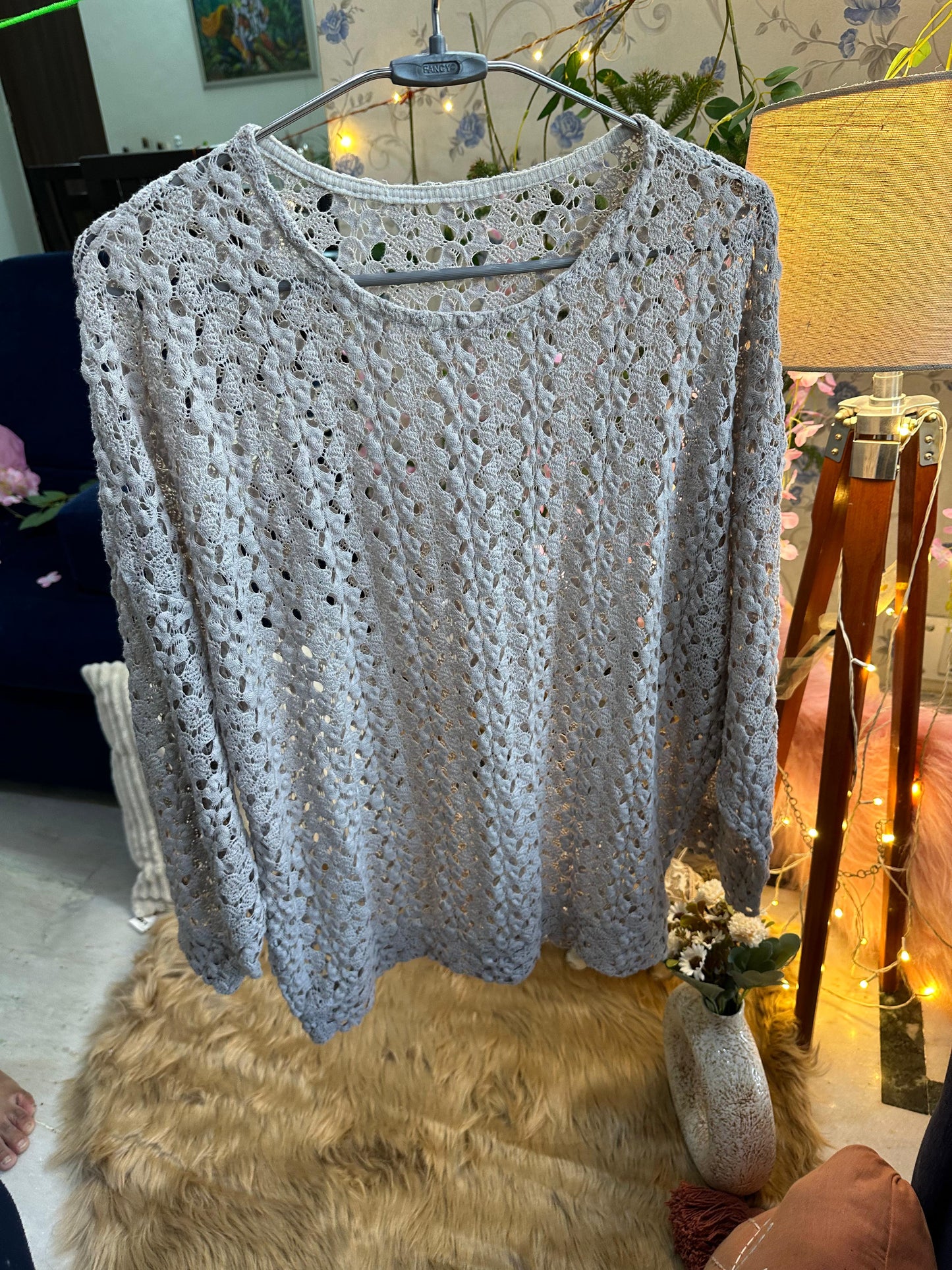 Crochet All Day Beige Designer Full Sleeve Top