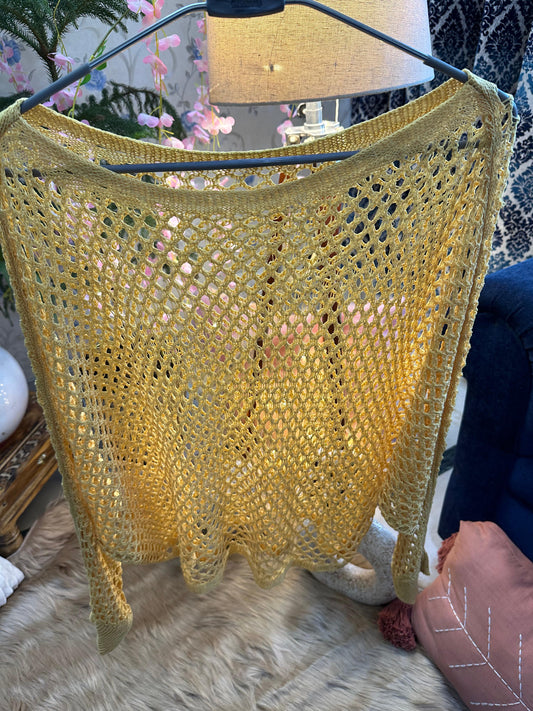 Crochet All Day Mustard Mesh Design Full Sleeve Top