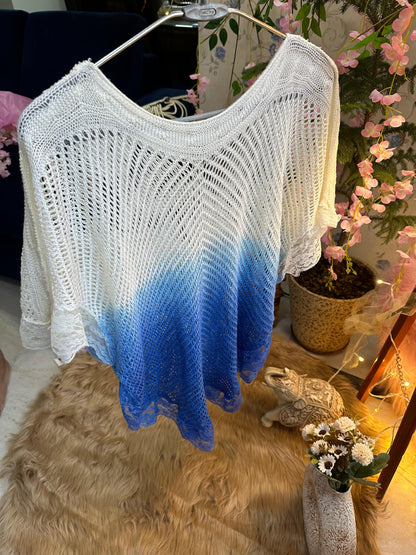 Crochet All Day Gradient Blue Butterfly Frill Poncho Top