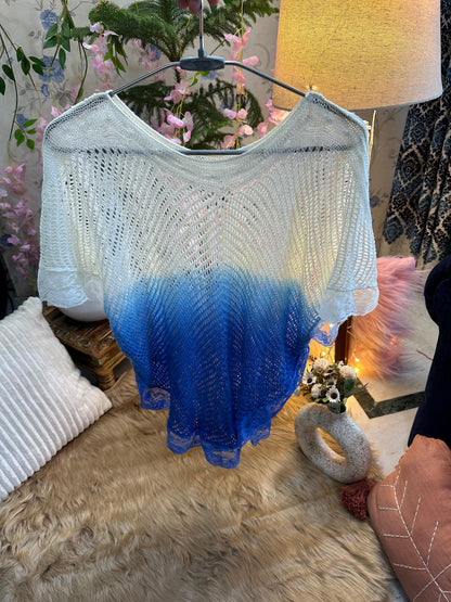 Crochet All Day Gradient Blue Butterfly Frill Poncho Top