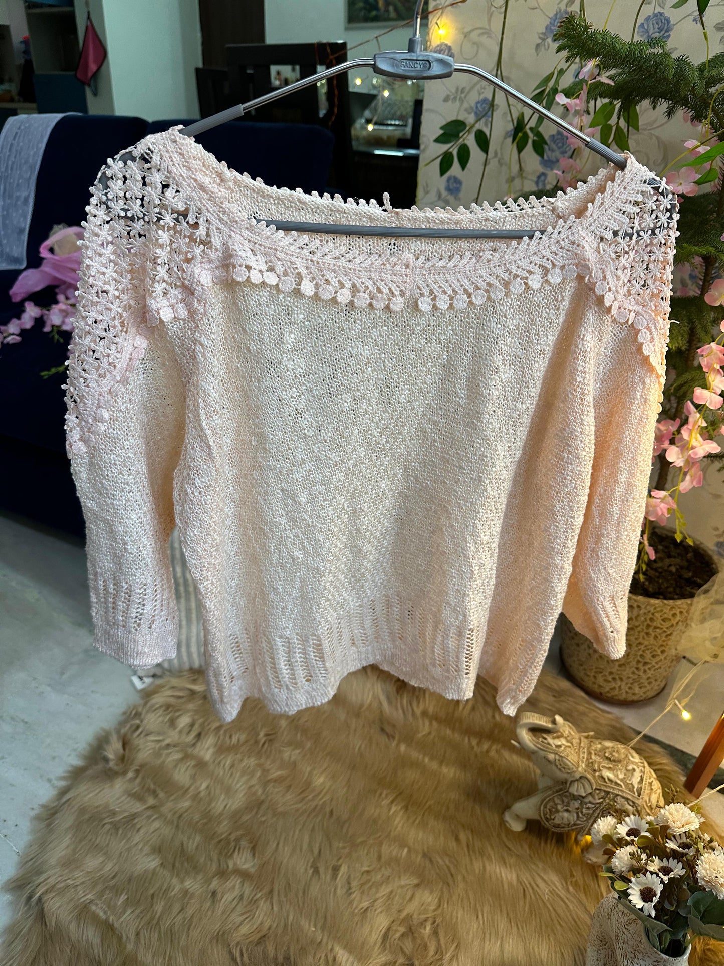 Crochet All Day Peach Lacy Top