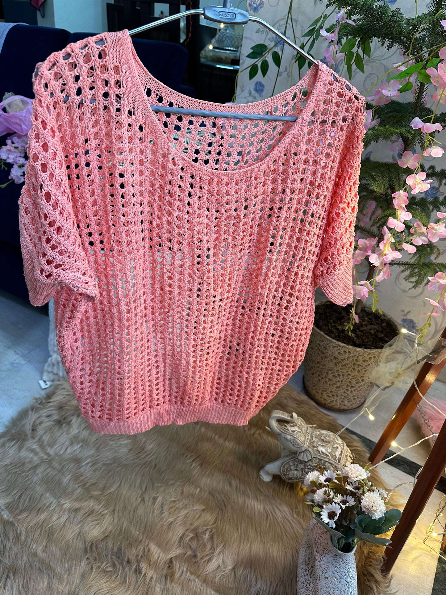 Curvy Crochets Peach Batwing Top