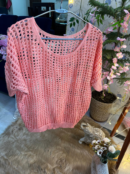 Curvy Crochets Peach Batwing Top