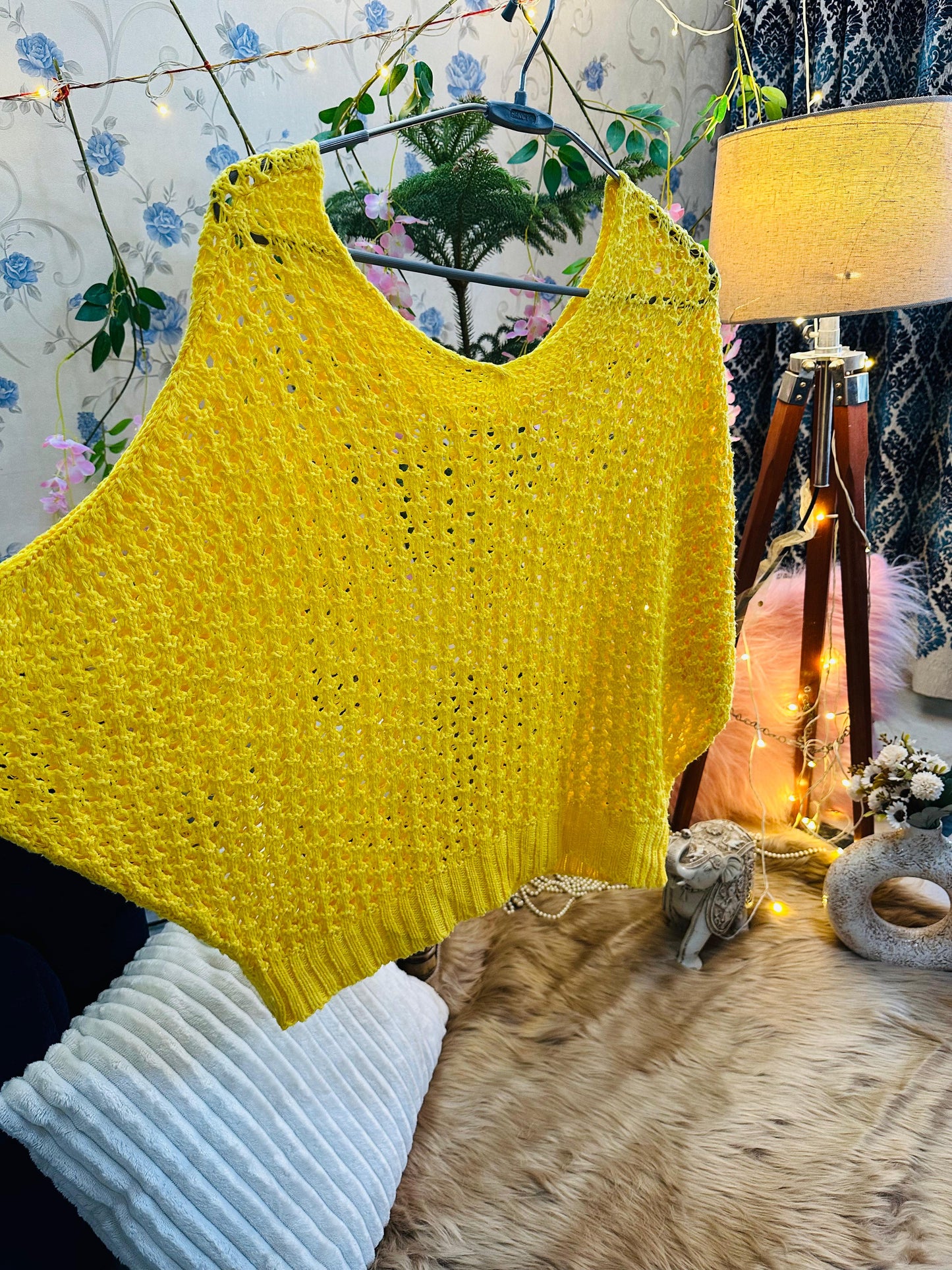 Curvy Crochets Yellow Pre Winter Batwing Top