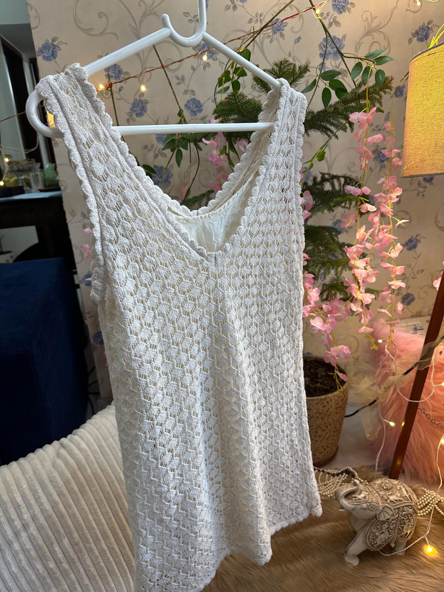 White Pre Winter Crochet Short Dress