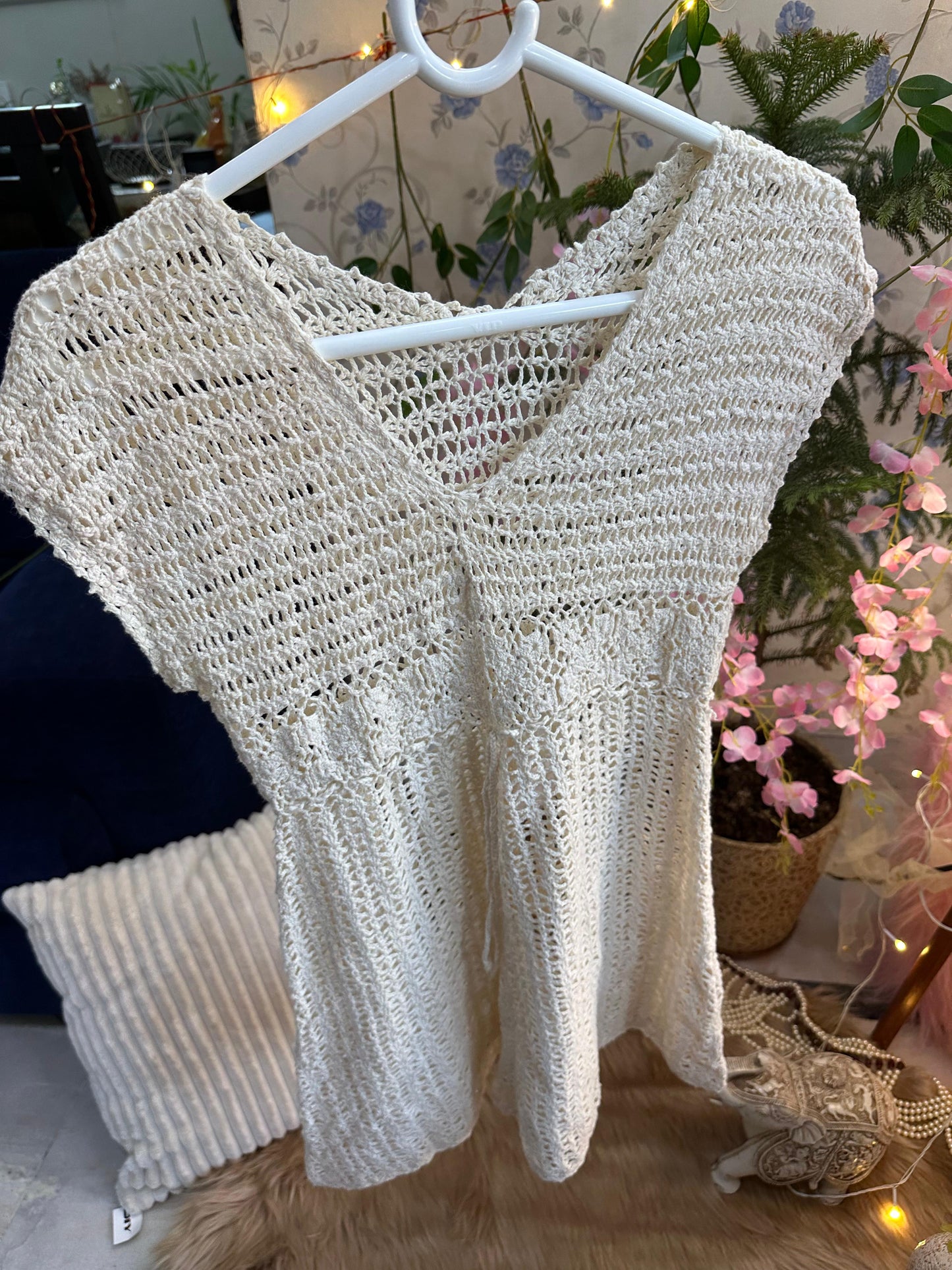 Off White Short Crochet Sun Dress