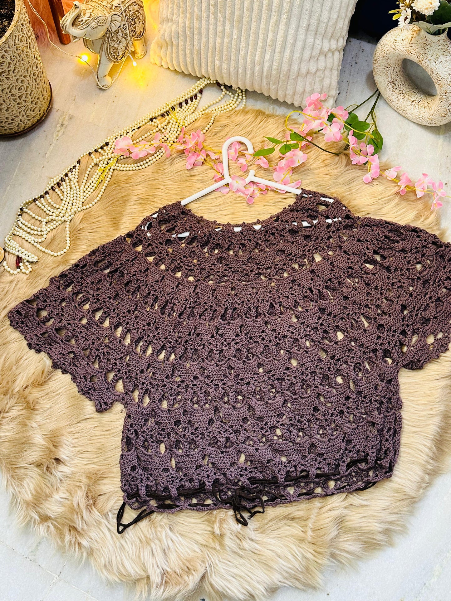 Curvy Crochets Wine Pre Winter Cutwork Top