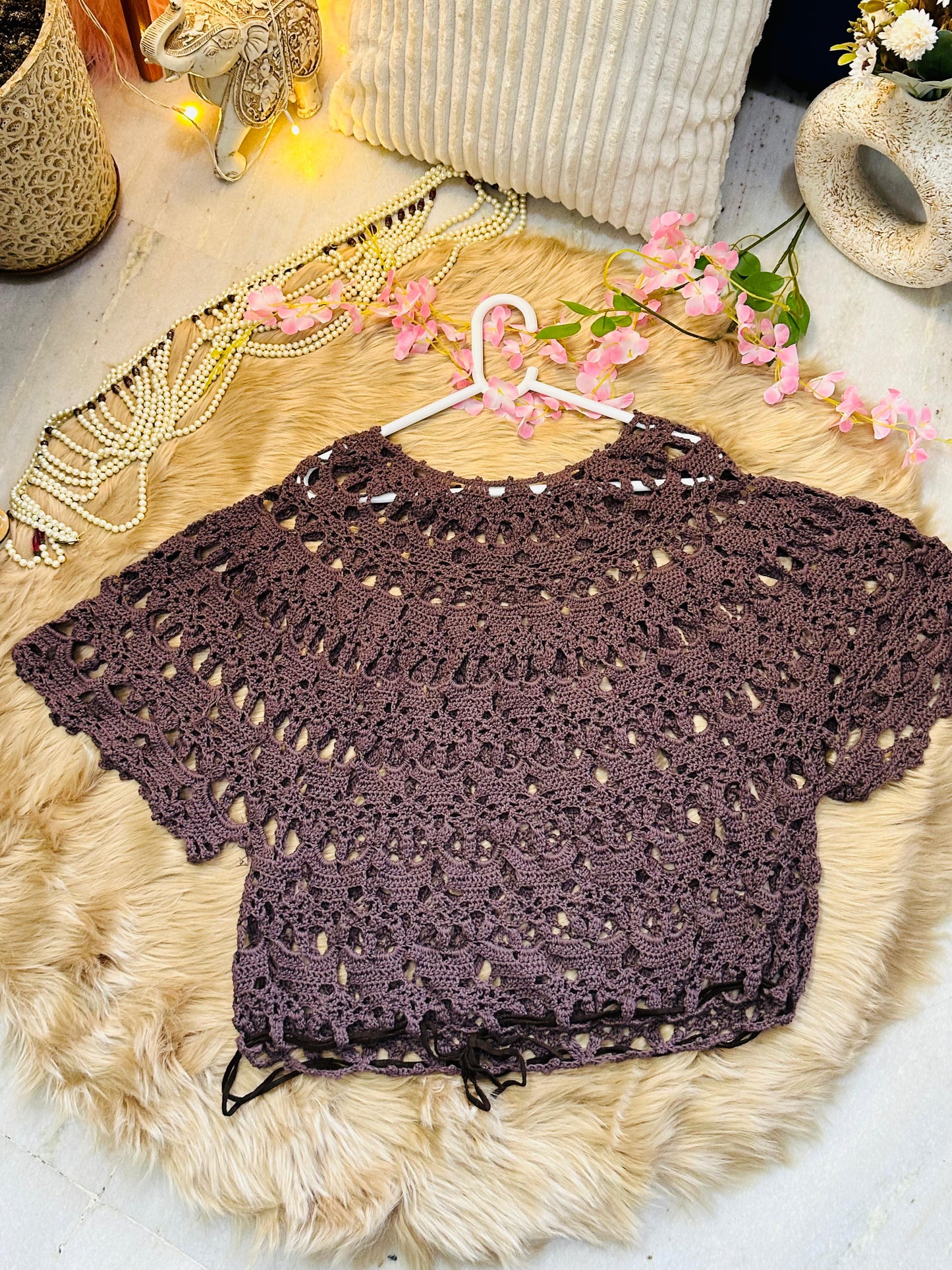 Curvy Crochets Wine Pre Winter Cutwork Top