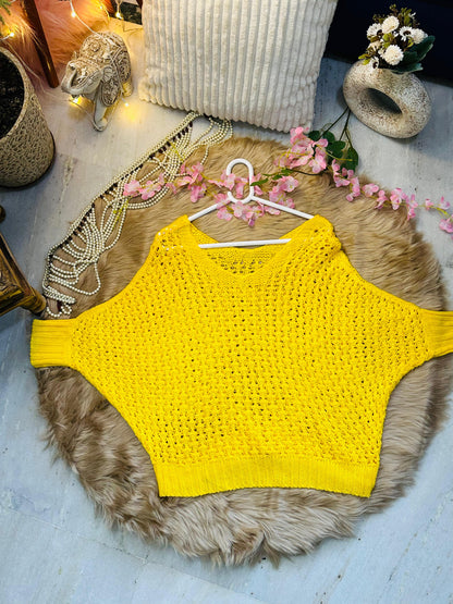 Curvy Crochets Yellow Pre Winter Batwing Top