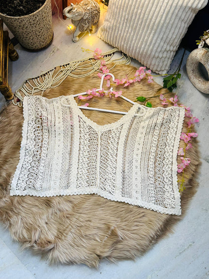 Curvy Crochets Cream Sleeveless Baggy Crop Top