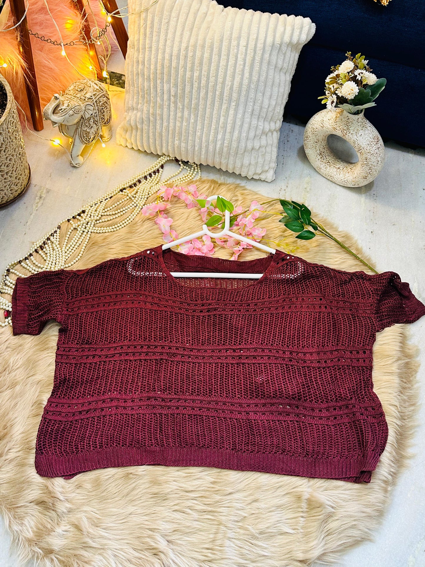 Curvy Crochets Maroon Crop Top