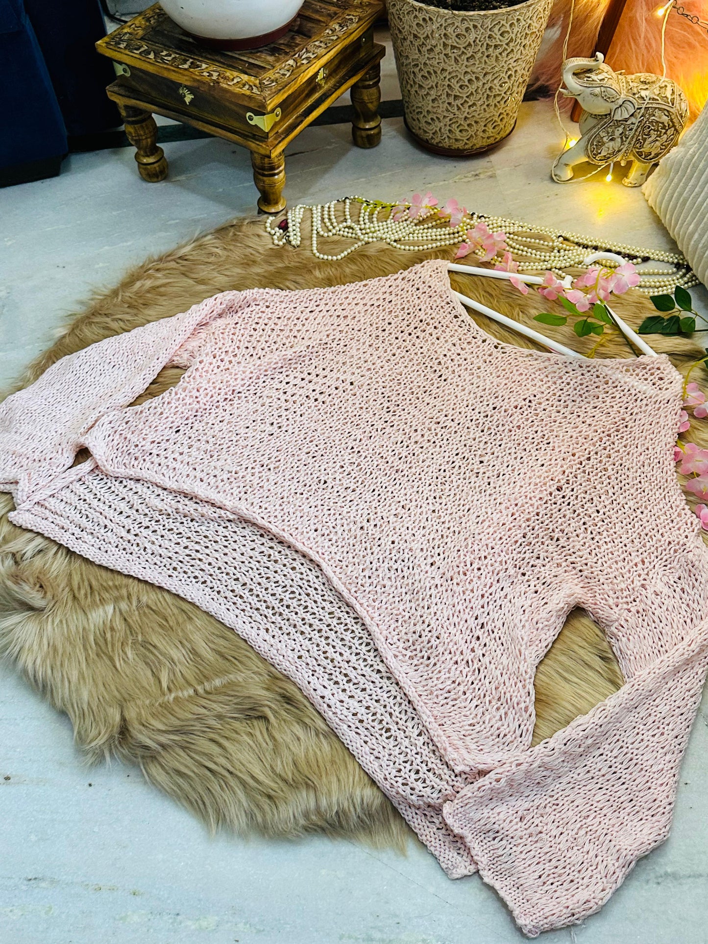 Curvy Crochets Pink Full Sleeve Crop Top