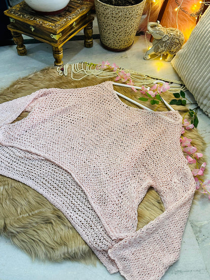 Curvy Crochets Pink Full Sleeve Crop Top