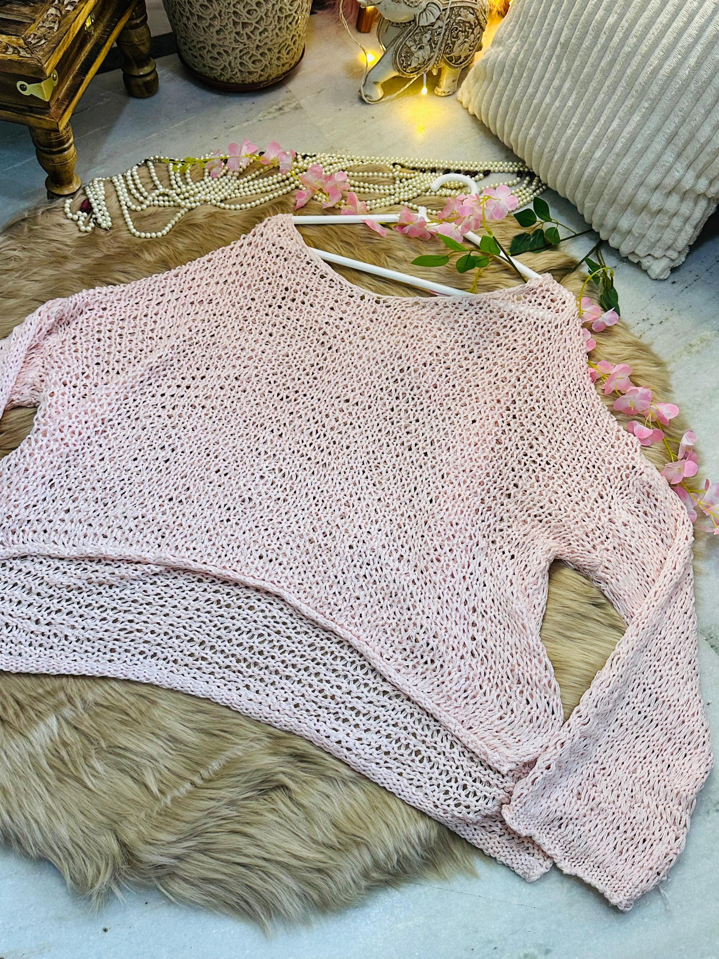 Curvy Crochets Pink Full Sleeve Crop Top