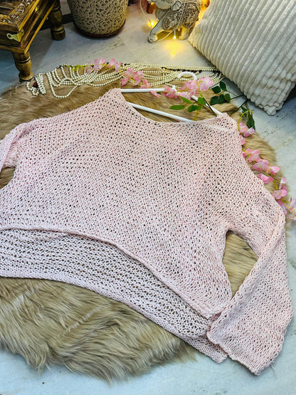 Curvy Crochets Pink Full Sleeve Crop Top