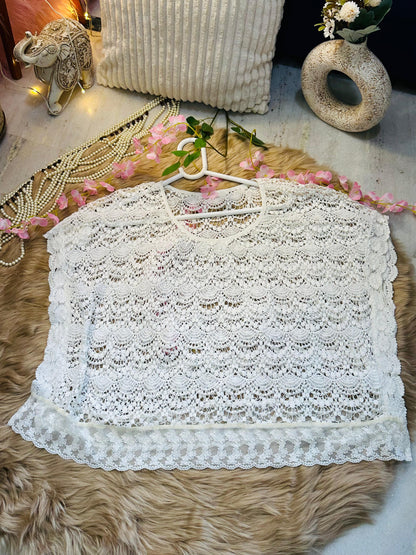 Curvy Crochets White Half Sleeve Frill Top