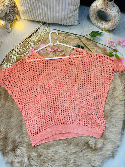 Curvy Crochets Peach Batwing Top