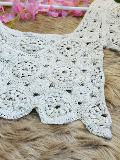 Crochet All Day Cream Mandala Mesh Cutwork Half Sleeve Top