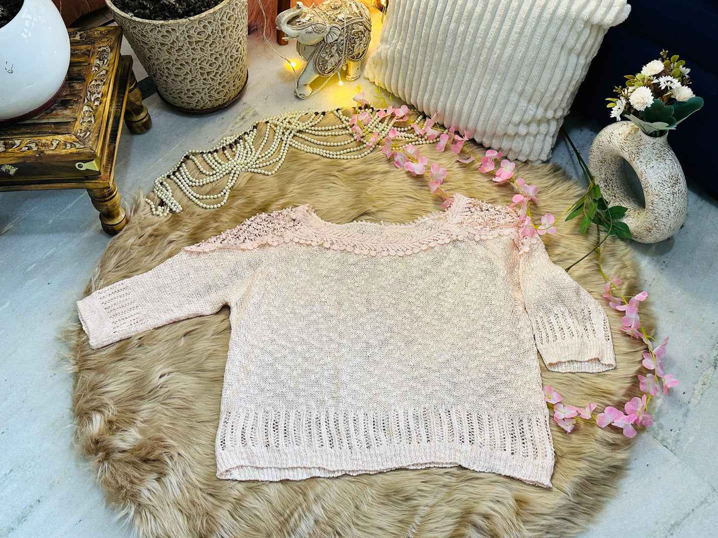 Crochet All Day Peach Lacy Top