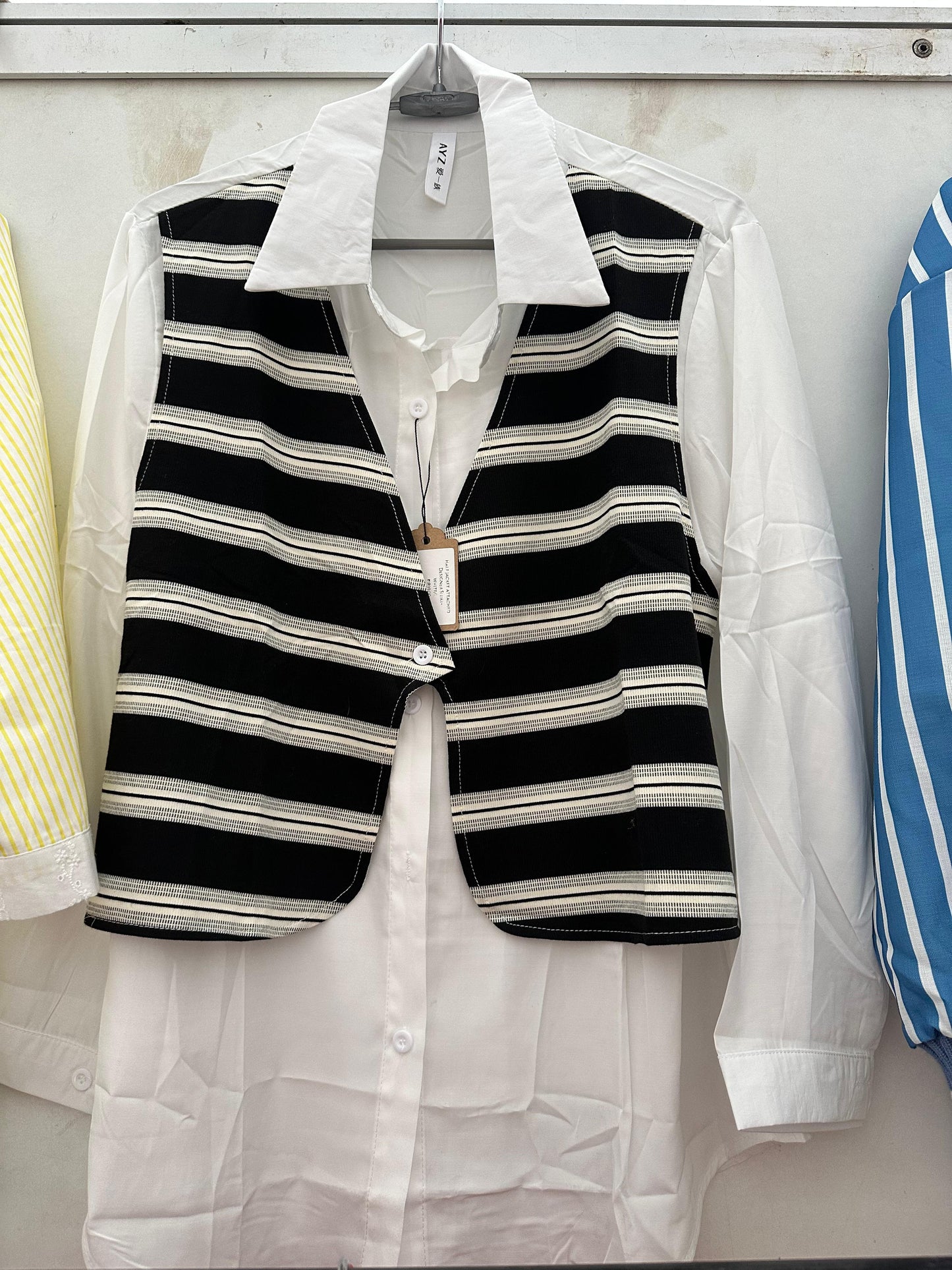 Half jacket White-Black striped attached Designer Shirt