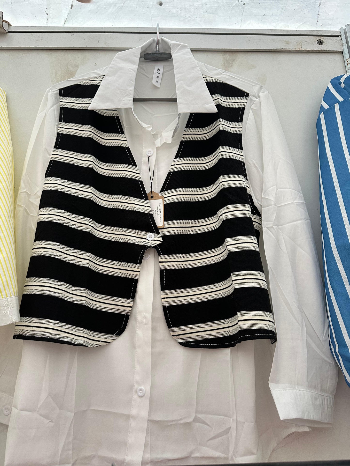 Half jacket White-Black striped attached Designer Shirt