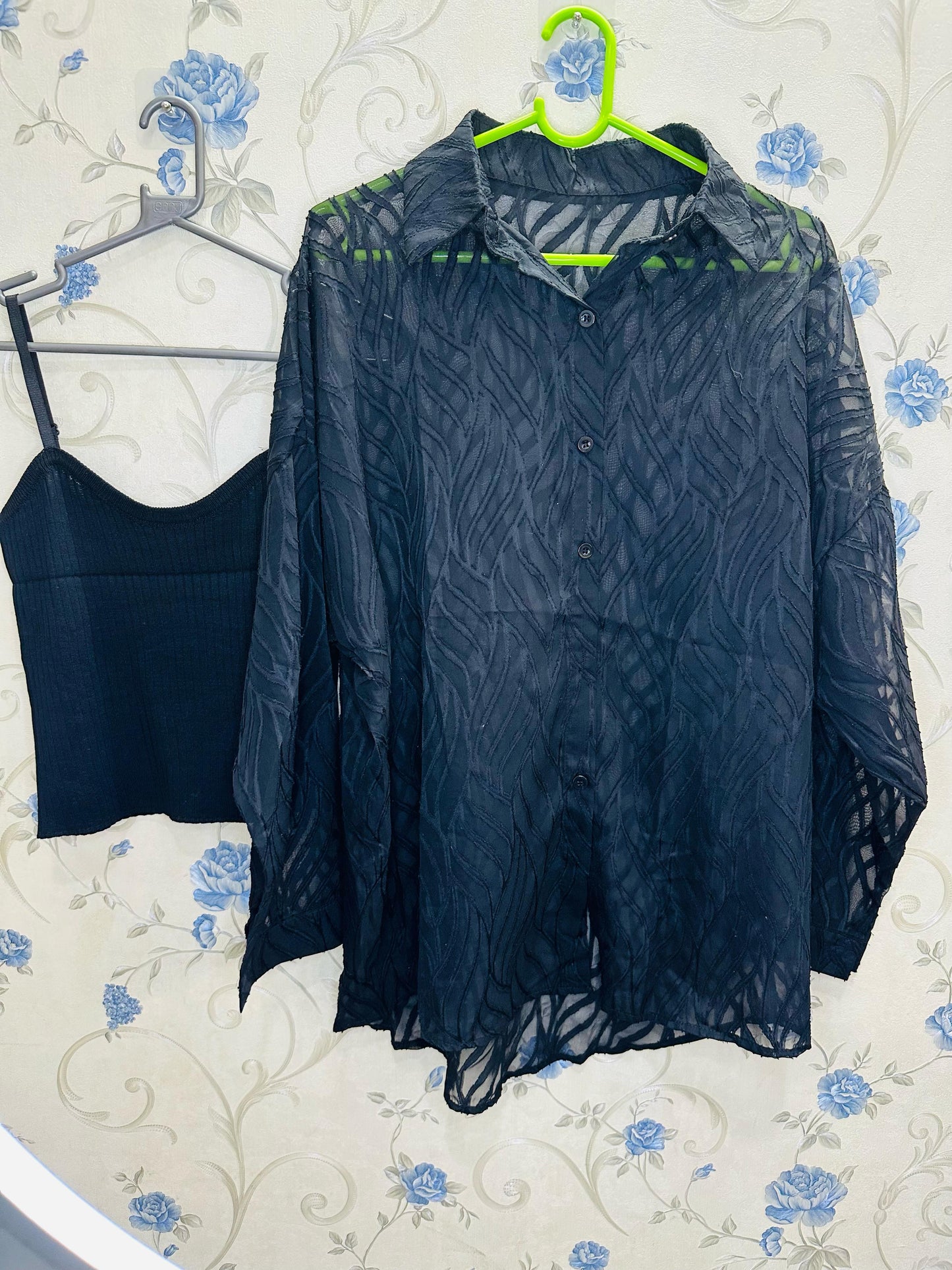 Chiknkari Ruffled Shadow work Organza Loose Shirt