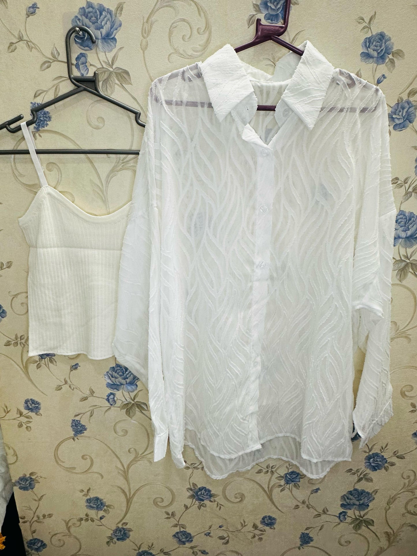 Chiknkari Ruffled Shadow work Organza Loose Shirt