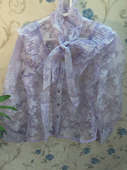 Bow Tie Flower Organza Designer Shirt