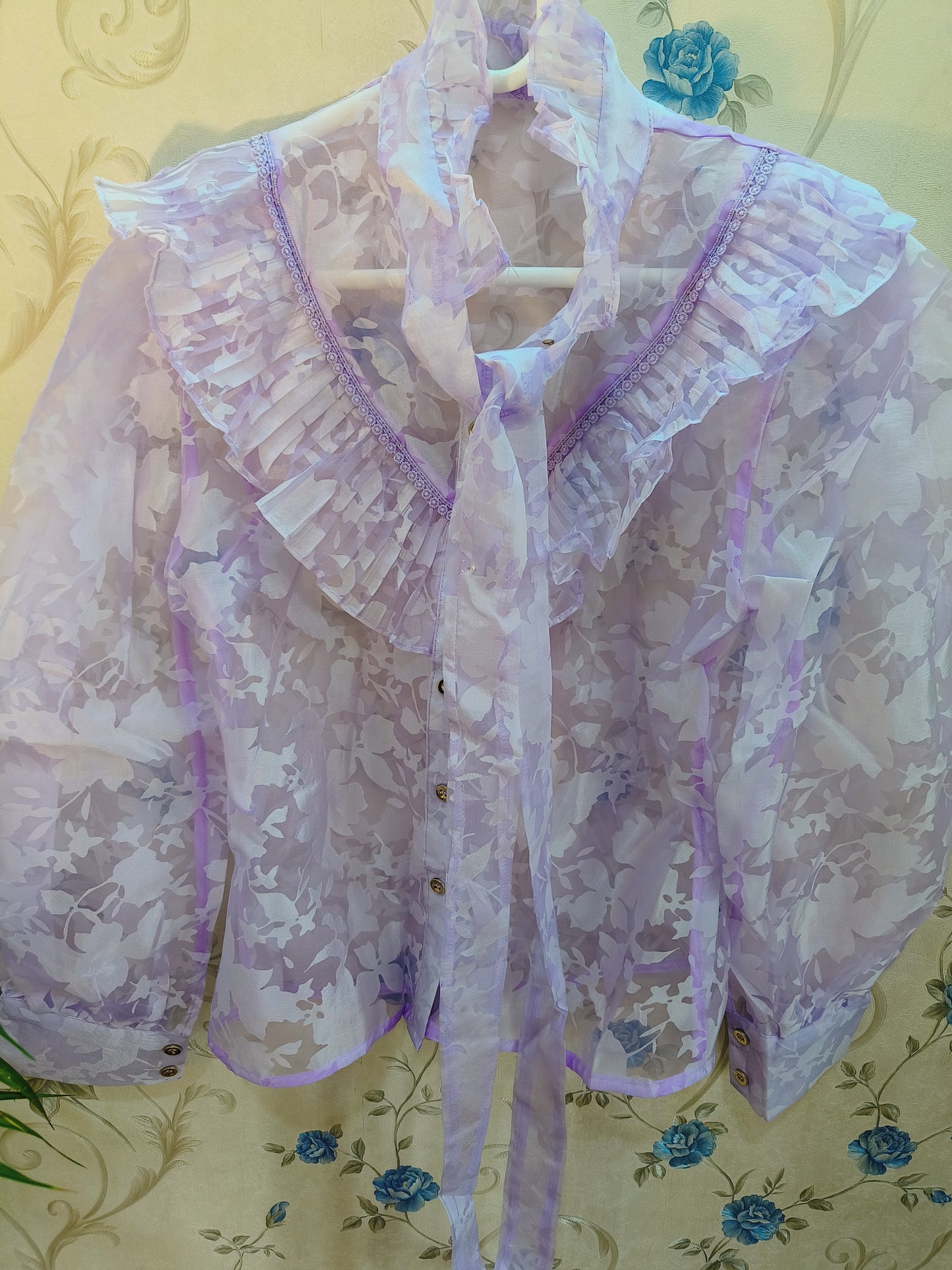 Bow Tie Flower Organza Designer Shirt