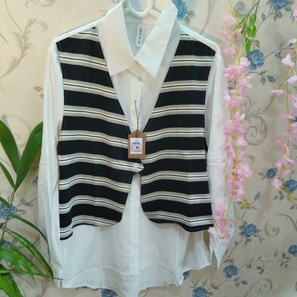 Half jacket White-Black striped attached Designer Shirt