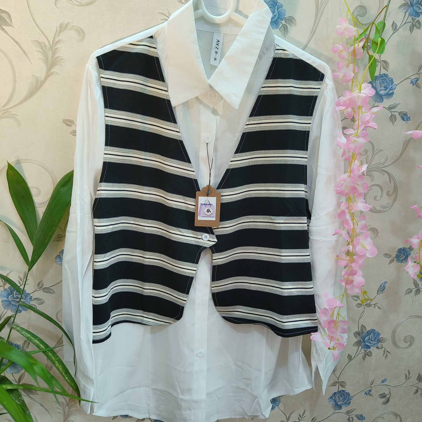 Half jacket White-Black striped attached Designer Shirt