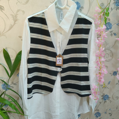 Half jacket White-Black striped attached Designer Shirt