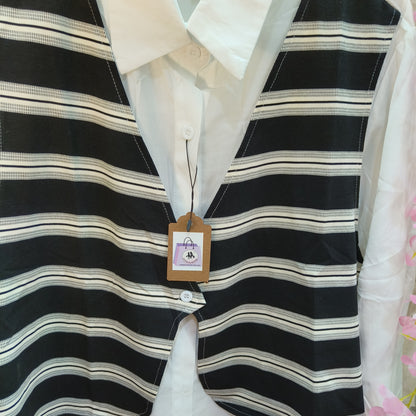 Half jacket White-Black striped attached Designer Shirt