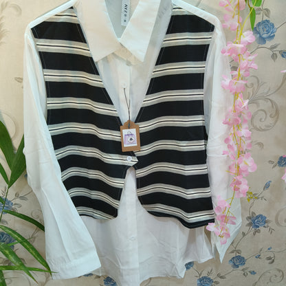 Half jacket White-Black striped attached Designer Shirt