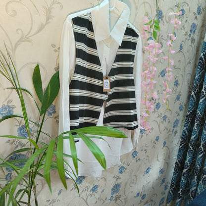 Half jacket White-Black striped attached Designer Shirt